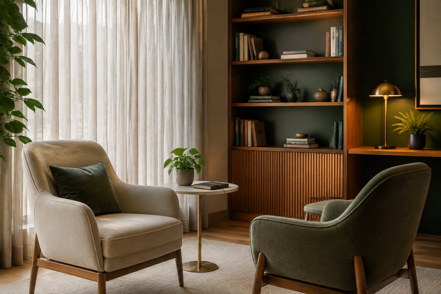 Ambiente reservado e acolhedor para psicoterapia